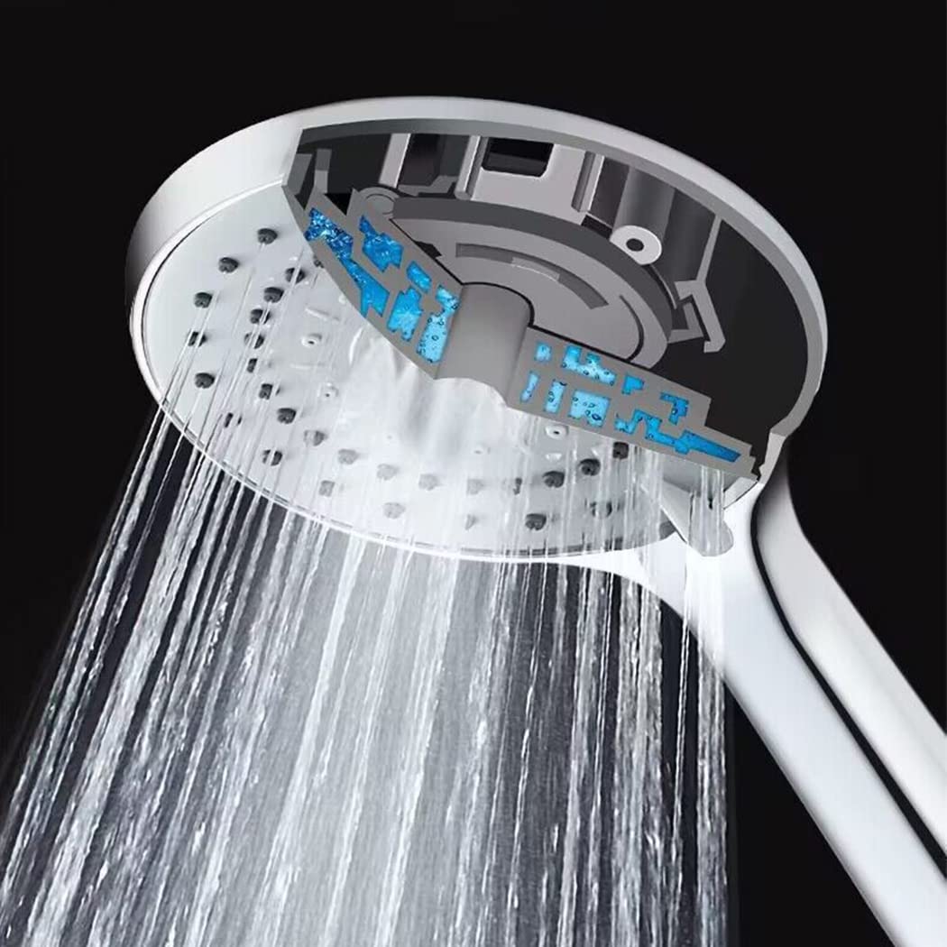 Soffione doccia con tubo da 1,5 m, soffione doccia filtrato ad alta pressione, 4 modalità, portatile, pressurizzato, grande, con interruttore di pausa dell'acqua, accessori per doccia, grigio