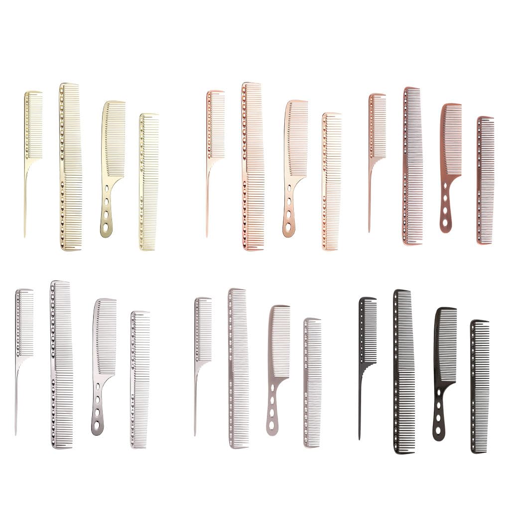 5er-Set, 4er-Pack/Los, ergonomischer Griff für bequemeres Kämmen, bequemer zu halten, Metall-Haarschneidekamm, helles Silber