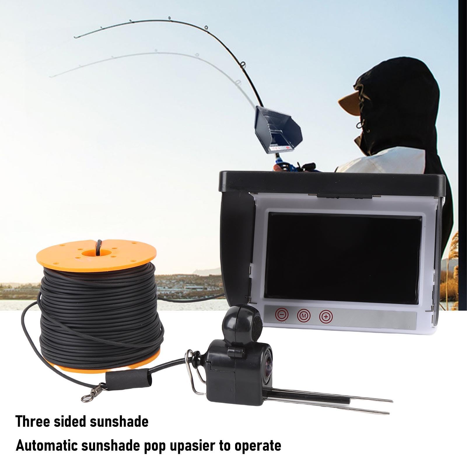 ASHATA Cámara de Pesca Submarina, Buscador de Pescado de Pantalla de 4.3 Pulgadas, Impermeable 5MP 1080p 195 ° Gran Angular con Luz de Relleno de 8 Piezas, Cable de 164 Pies, Bolsa de