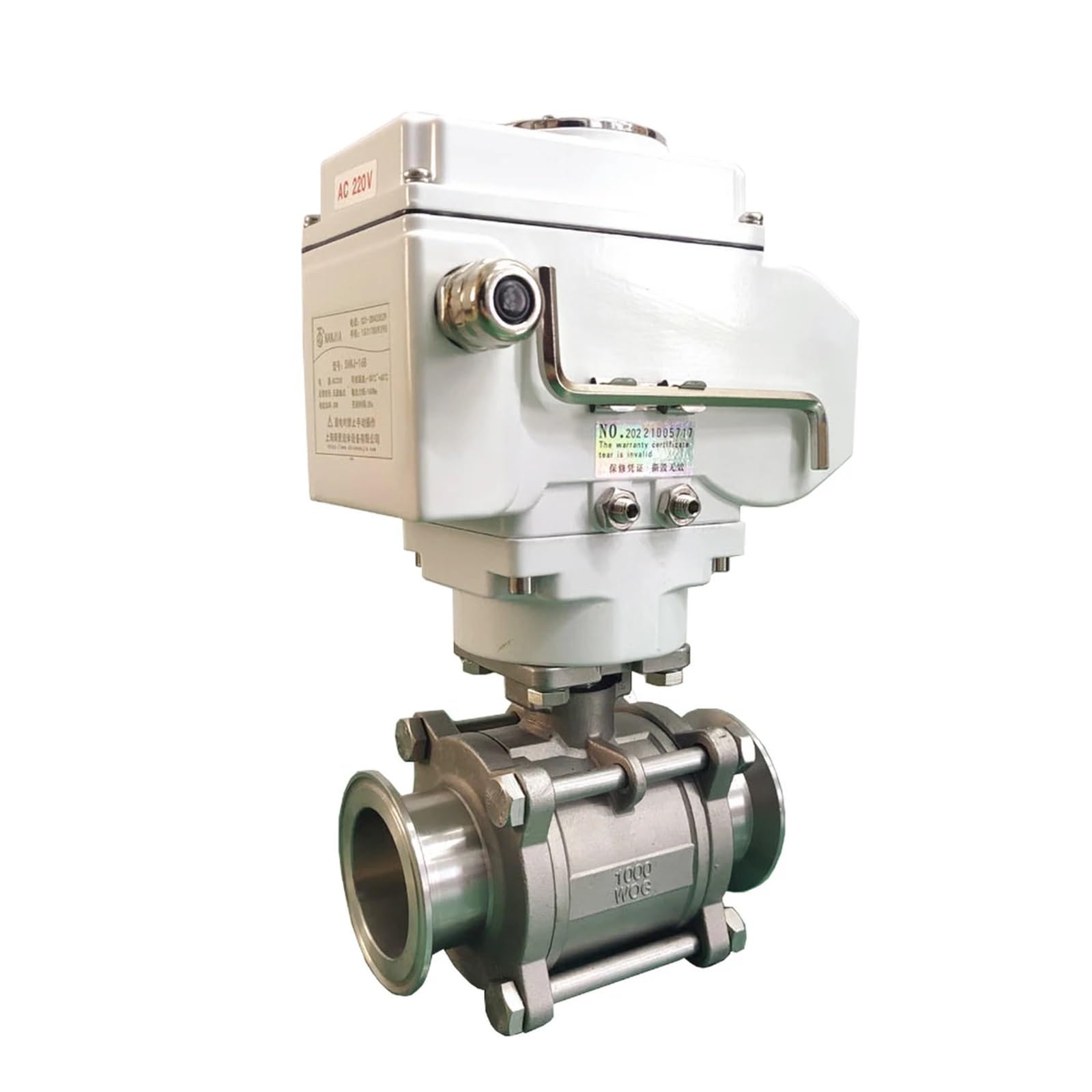 DN65 Stainless Steel High Platform Motorized Ball Valve 220VAC Tri-Clamp Ferrule Type Electric Ball Valves(24VDC)