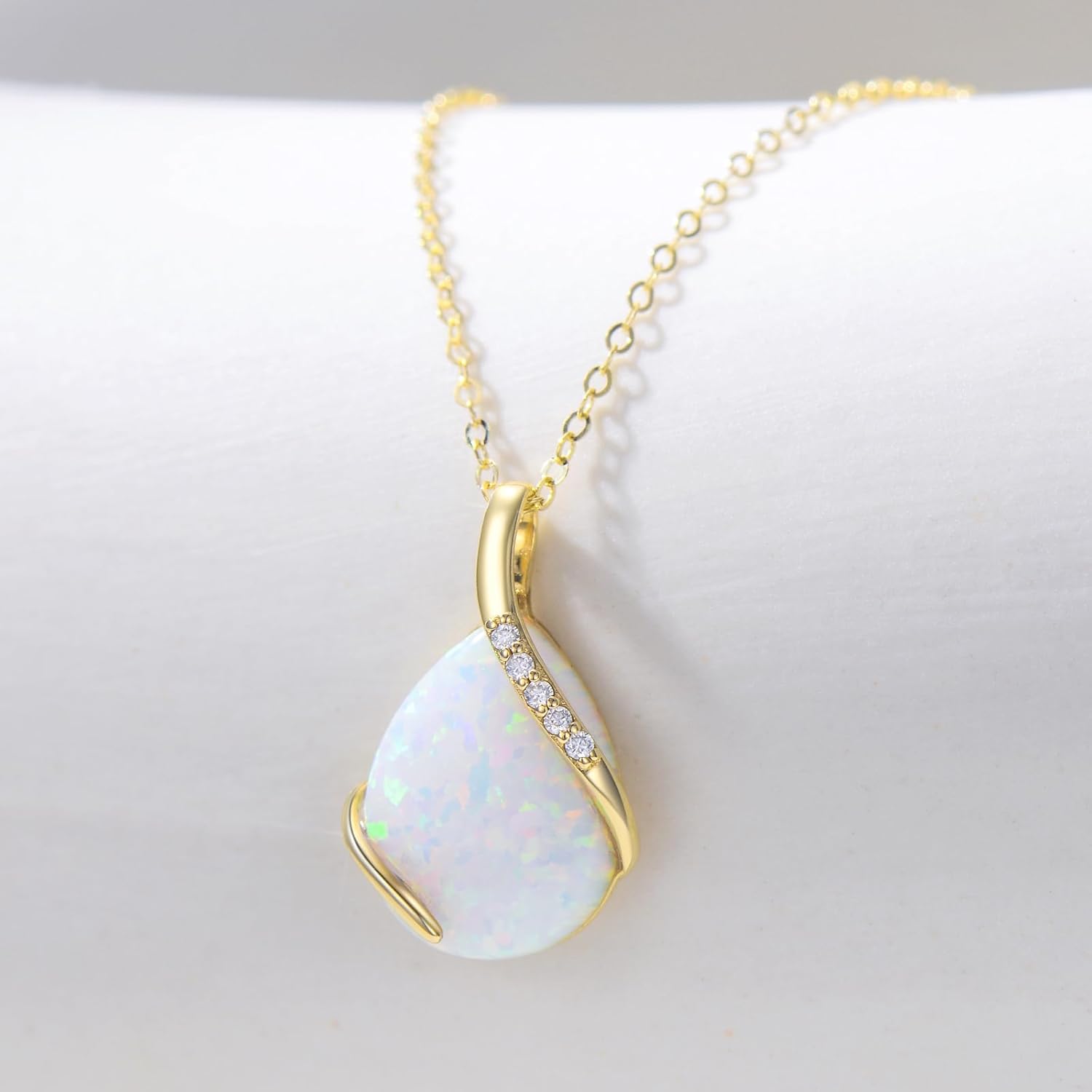 YDD 14K Solid Gold Gemstone Birthstone Necklaces for Women Dainty 2 Carat Pear Shaped Teardrop Gemstone Birthstone Pendant Anniversary Birthday Jewelry Gifts for Her 16"-18" - Image 2