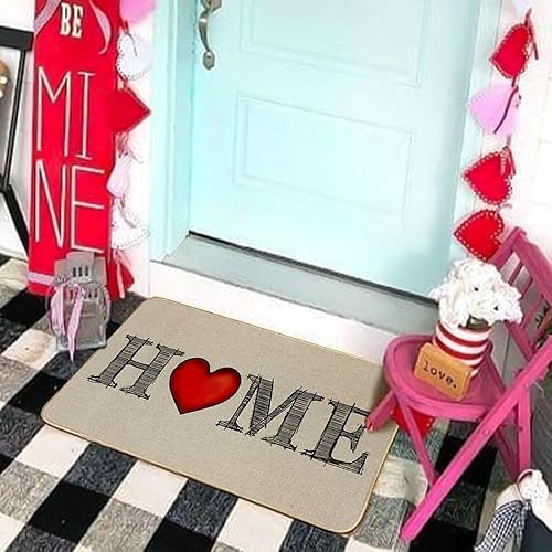 Miniatura 2 de Tapete para puerta de 17 x 29 pulgadas, diseño de corazón de amor y San Valentín, tapete antideslizante para entrada interior y exterior, DM121