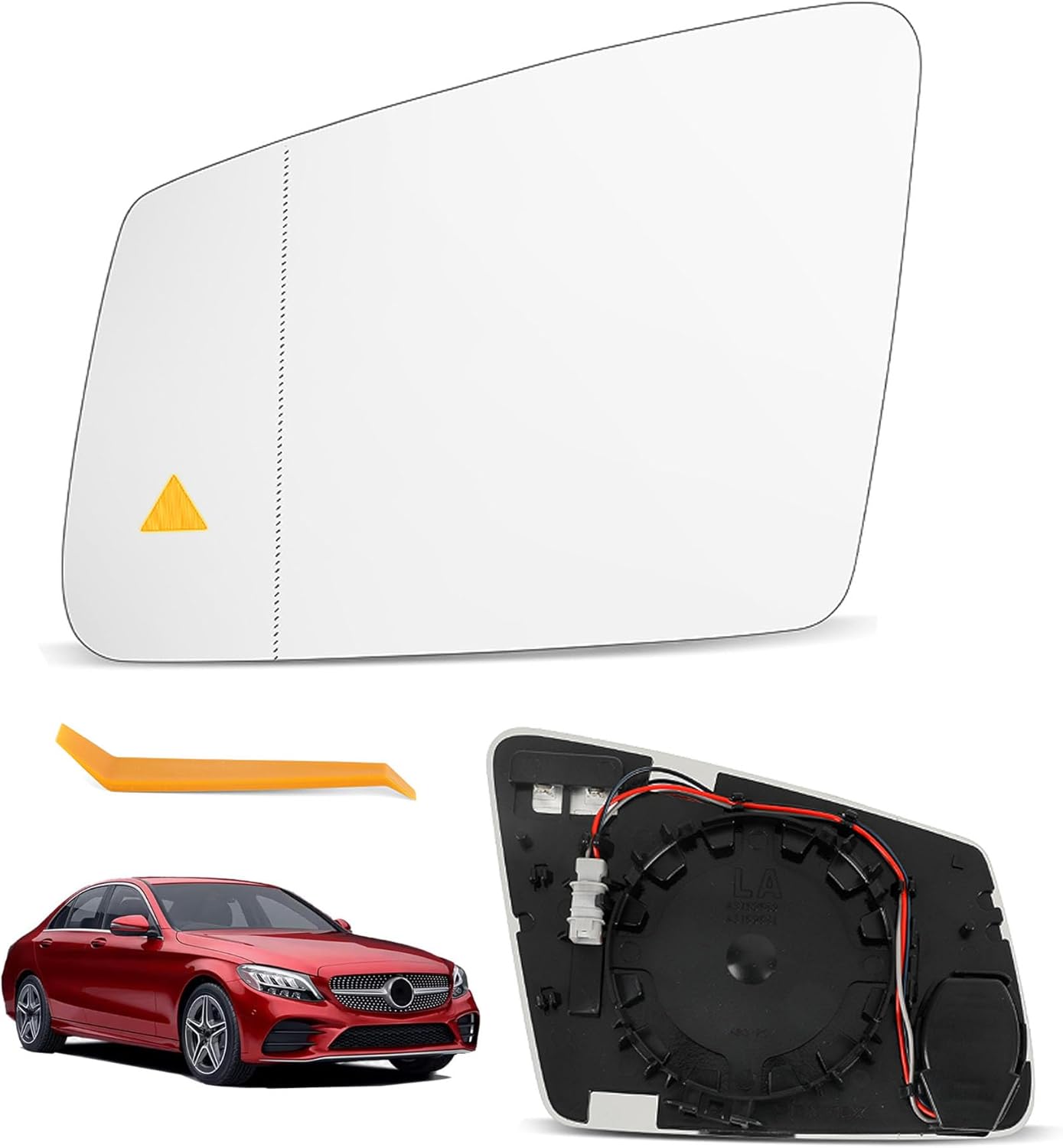 Compatible with Mercedes Benz A 2013-2018 B C W204 E W212 S W221 GLA GLK, Driver Left Side Mirror Glass, Heated Convex Side Blind Spot Lens Mirror with Backing Plate