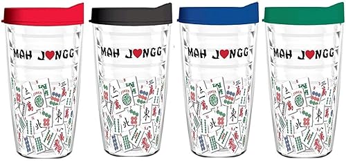 Vaso de 16 onzas Mah Jongg Tile Design Tritan USA Drinkware (4 vasos Asst de 16 onzas)