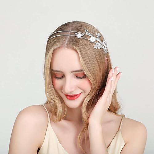 Miniatura 3 de Aswewamt 2 diademas de perlas de hojas de aleación, aros de pelo para novia, accesorios para el cabello, adornos para mujeres y niñas elegantes