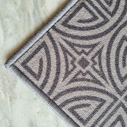 Image of Matz&More Anti Slip Runner & Floor Mat Combo Set 50x120cm Runner 40x60cm Door Mat Greek Geometric Pattern Nylon Tufted Low Pile Non-Skid Rubber Backing Indoor Carpet for Kitchen, Bathroom, Grey Beige