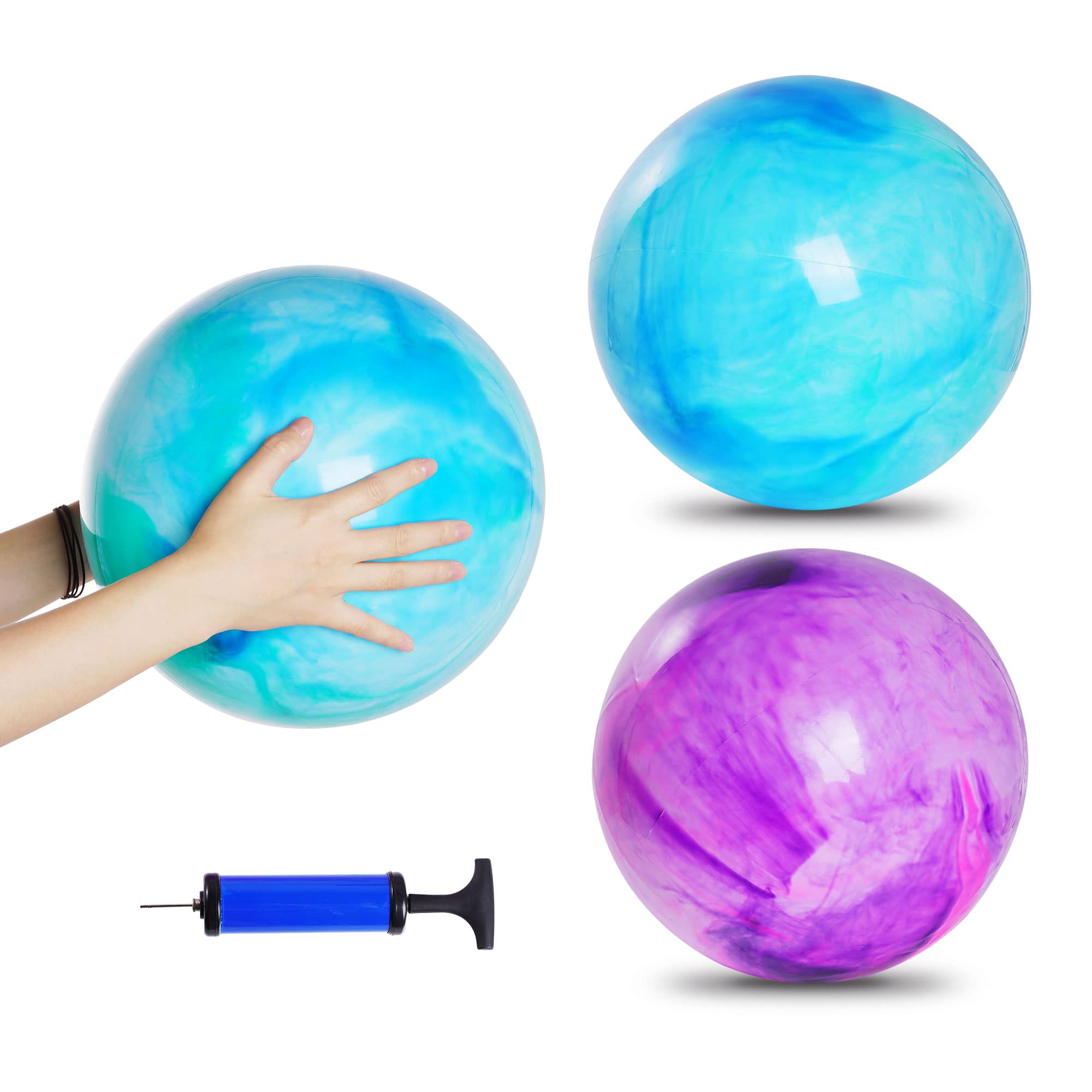 baotongle 2pcs 15 inches Marbleized Bouncy Balls Bouncing Balls with Pump for Pet Outdoor School Water