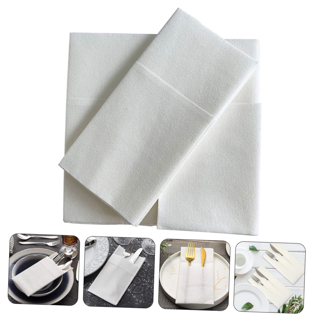 Tovaglioli Avvolgenti per Posate 50 Pezzi Carta Bianca | Design Semplice Aperto, per Banchetto e Tragitto Scolastico, Adatti a Stoviglie e Posate