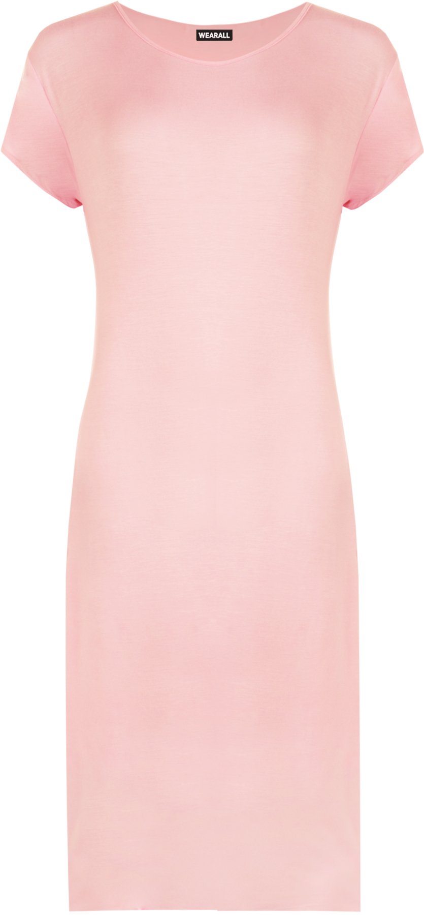 WearAll Womens Plus Size Plain Short Sleeve Stretch Ladies Jersey Midi Dress - Pink - 24/26