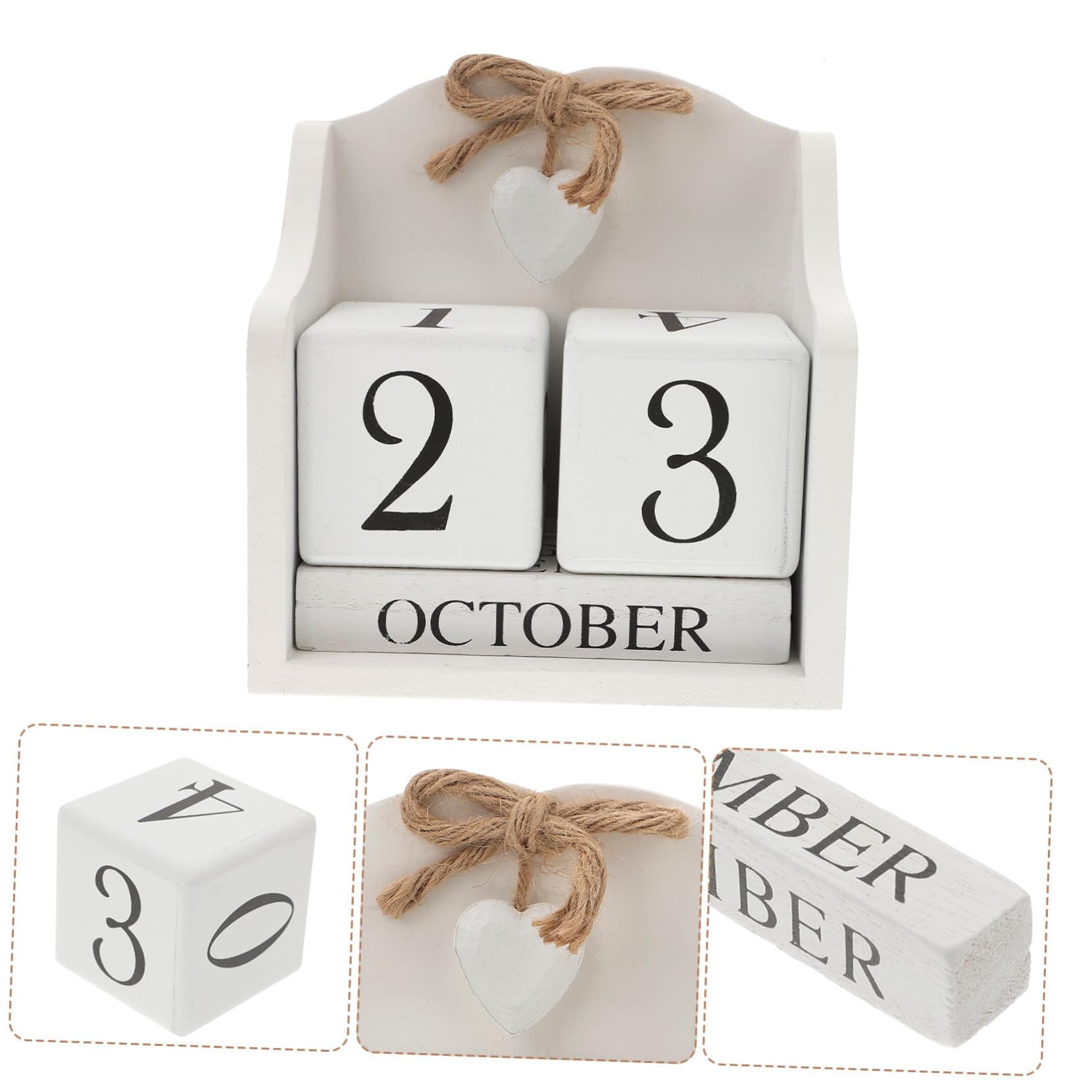 DOITOOL 1pezzi Calendario Perpetuo in Legno Bianco Stile Europeo Rurale Calendario da Tavolo Cubi Manuali Ornamento Decorazione Domestica Accessorio Fotografico