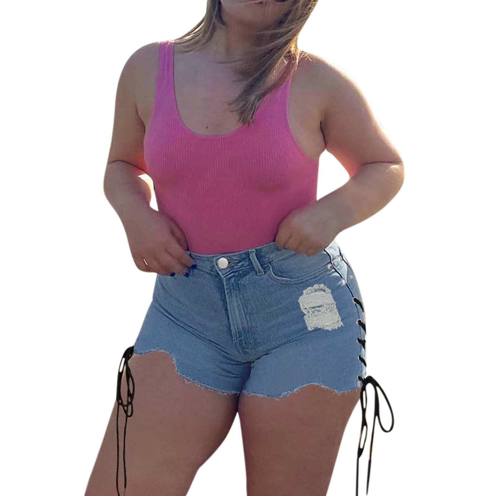 MIASHUI Petite Jeans Plus Size Denim Shorts for Women High Waisted Ripped Distressed Stretchy Jean Shorts Plus Size Jeans