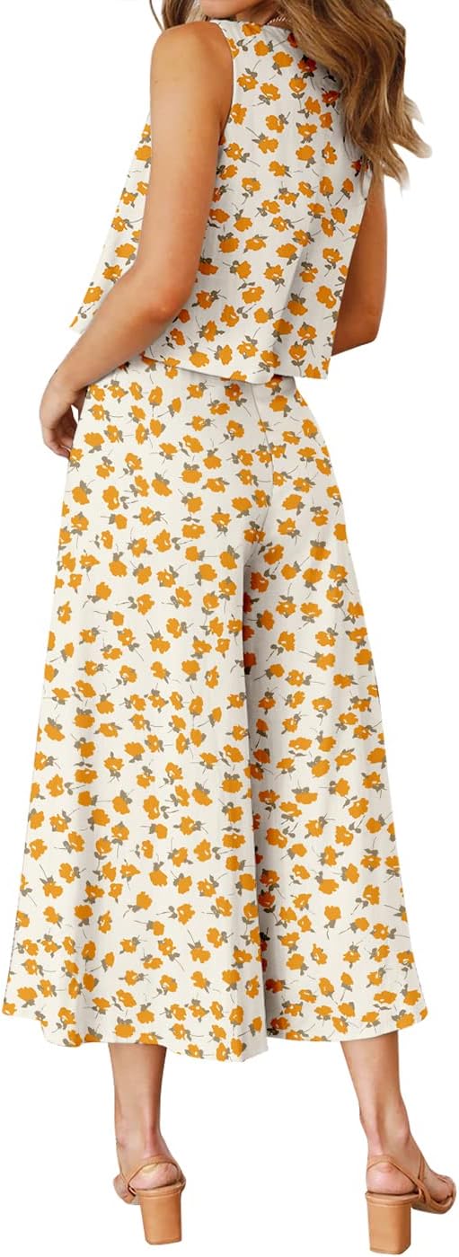 ROYLAMP Women's 2 Piece Outfits Basic Top Cropped Wide Leg Pants Set image 3