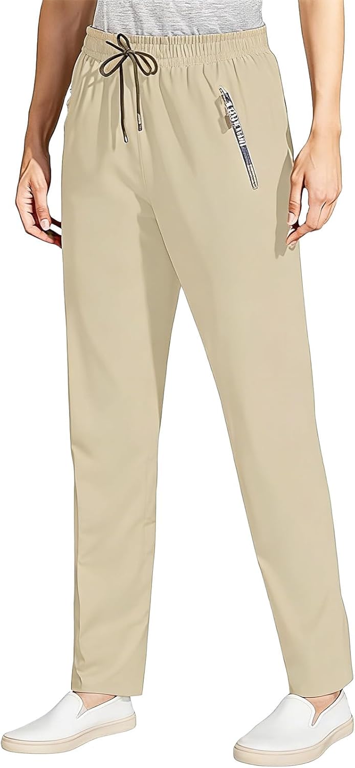 Stretch Active Pants for Women – Ultra Stretch Quick Dry Ice Silk Lightweight Breathable Pants with Pockets for Women Over 50