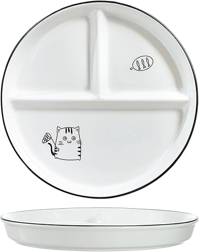 Miniatura 8 de 1 plato de cerámica para control de porciones, plato dividido para una alimentación saludable y pérdida de peso, plato de postre dividido, plato de
