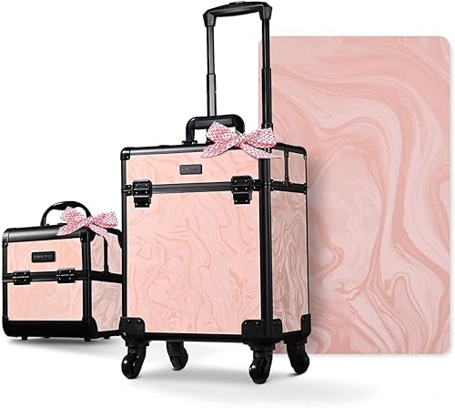 Vista 56 de BYOOTIQUE Cosmetology - Estuche rodante para almacenamiento de uñas, carrito de almacenamiento para maquillaje, maleta de peluquería de viaje