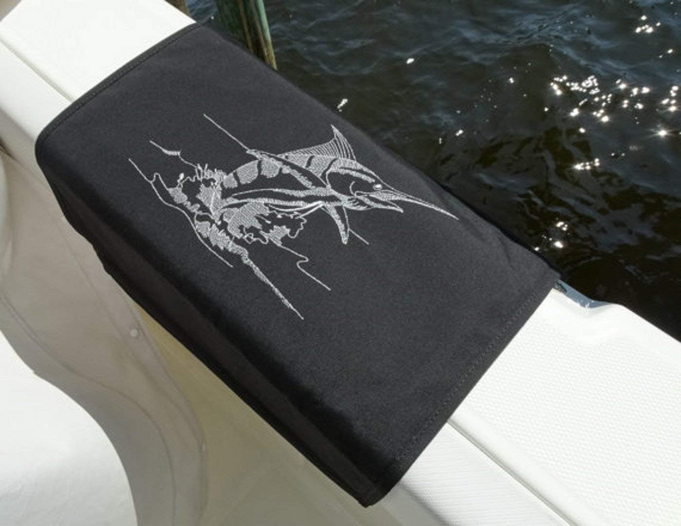 Custom Embroidered Blue Marlin Canvas Boarding Mat for Boat Gunwale - Image 2