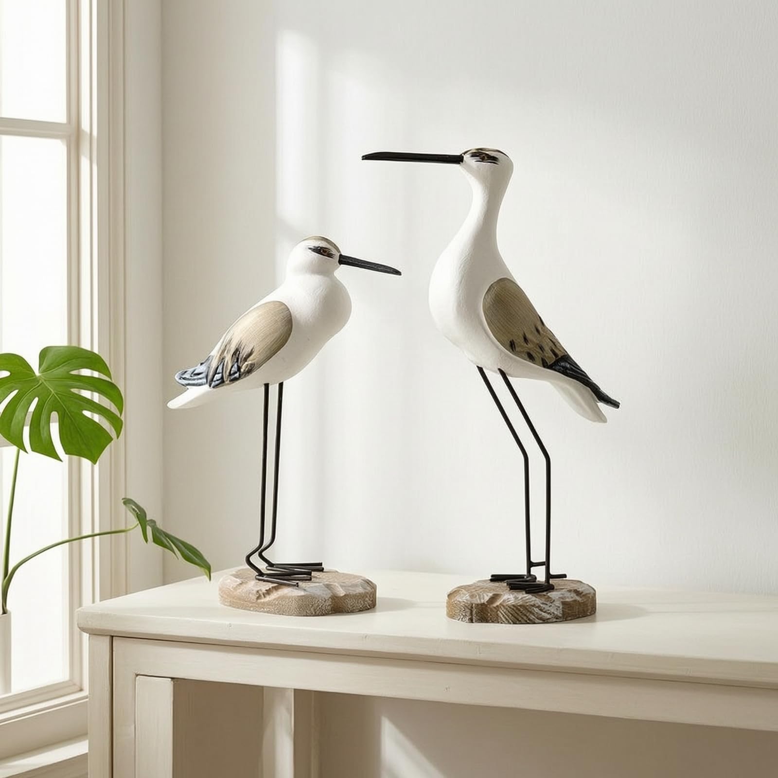 Amazon.co.jp: Jinhxofs 2 個 台座付きの鳥の置物 彫刻風 鳥の置物