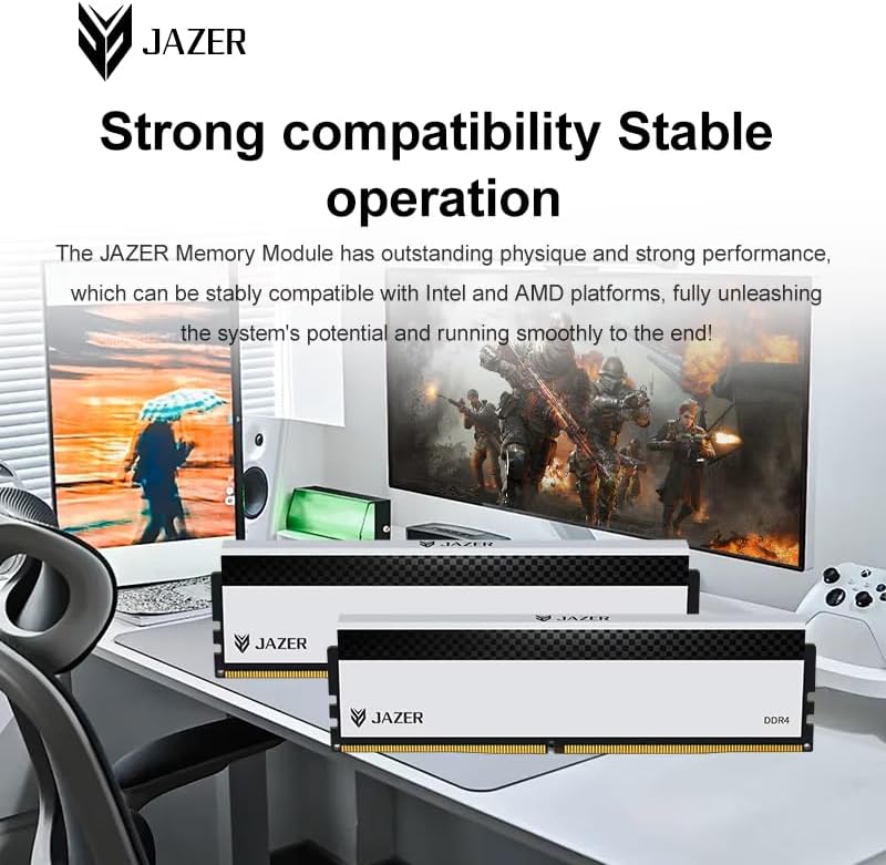 Jazer DDR4 16GB Kit (2X8GB) with Heat Sink, 3200MHz PC4-25600 CL18 Non-ECC UDIMM Desktop Memory — view 3