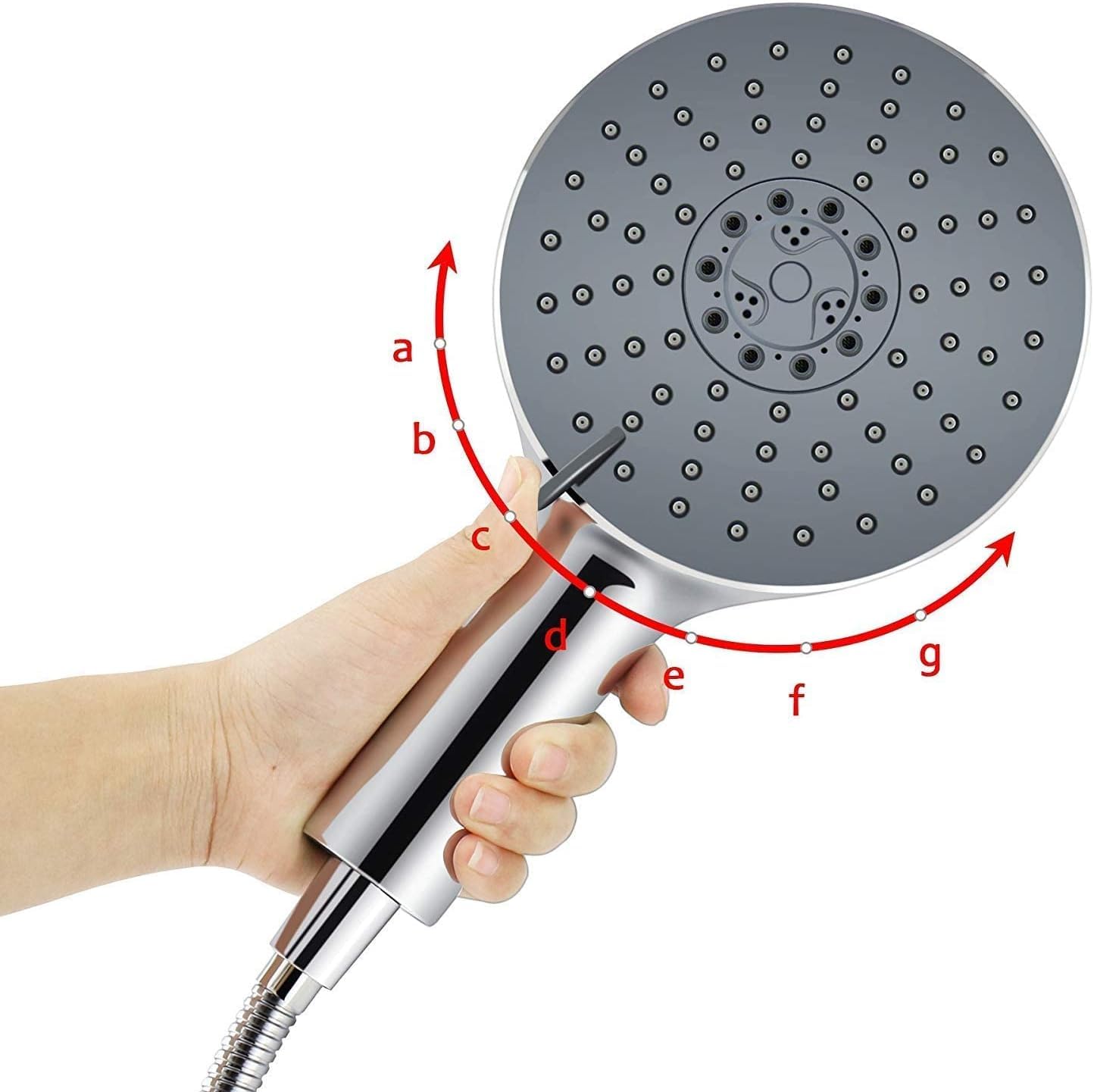 Vinabo Soffione Doccia Anticalcare, Doccino per Doccia 6 Modi Alta Pressione, Risparmio Idrico con Filtro a Palline, Attacco G1/2 Universale per Casa, Argento Cromo