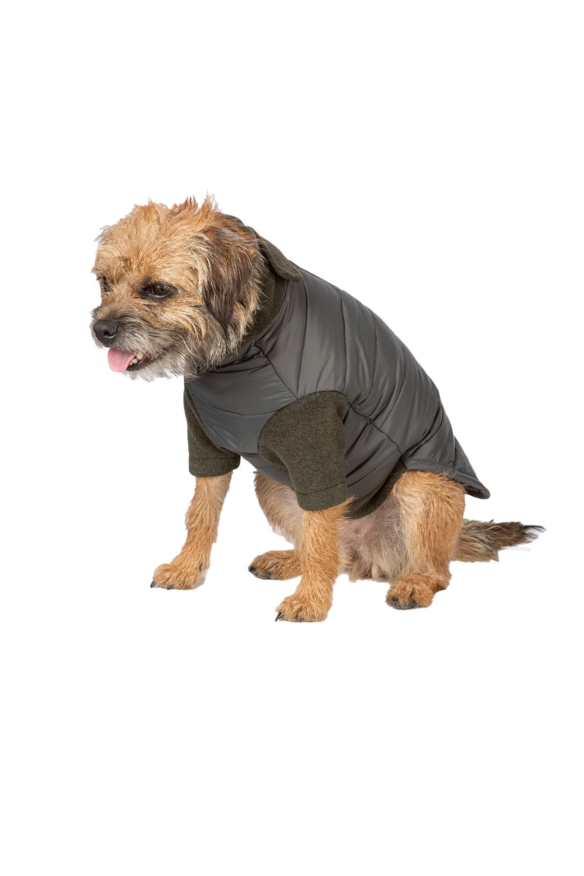 Hybrid Quilted Fleece Dog Jumper Full Zip Pet Puppy Coat Dog Clothes (Marl Khaki, XS)