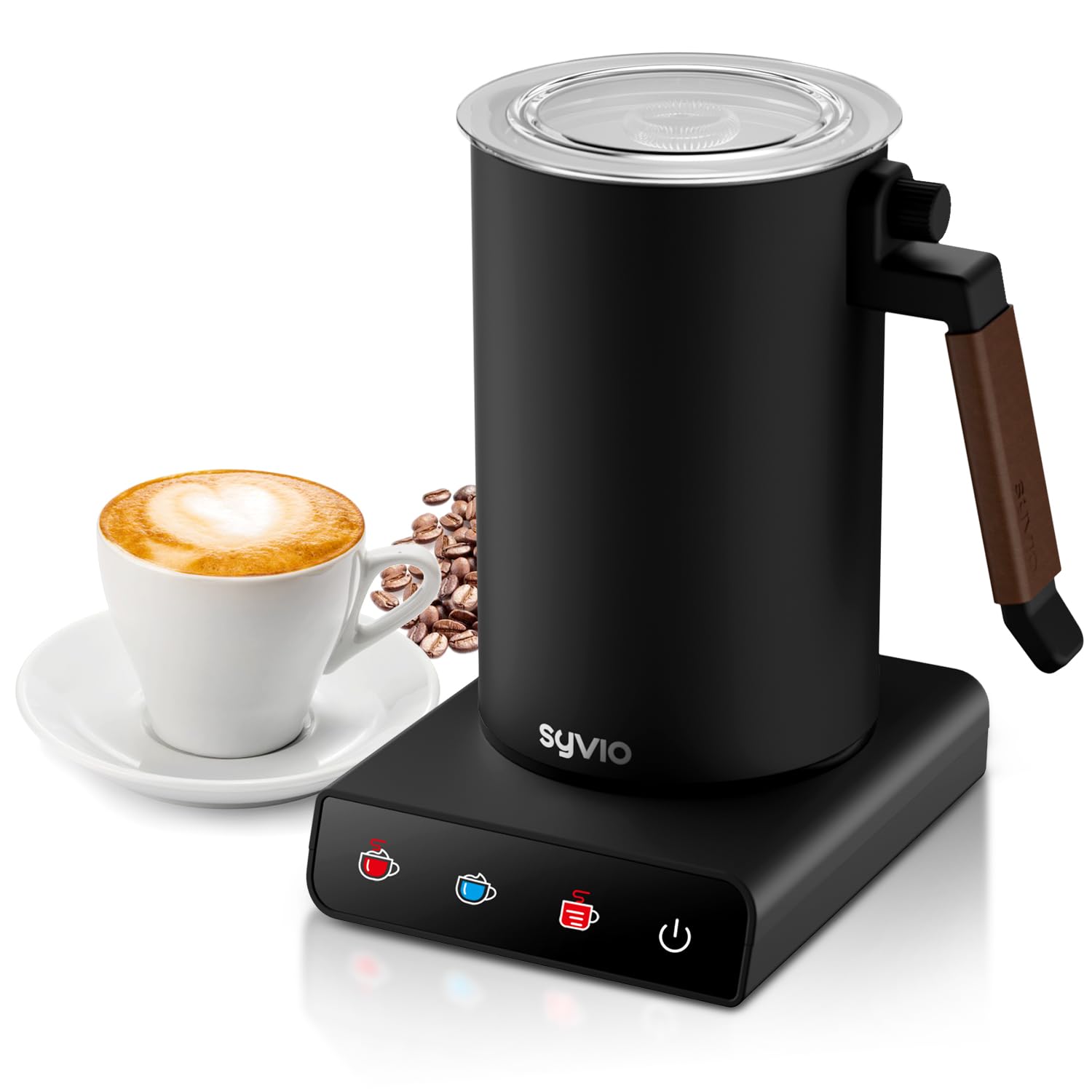 Frother for Coffee, Syvio 4-in-1 Detachable Milk Frother and Steamer with Touch Screen, 11.5oz/2 Cups Cold and Hot Foam Maker, Heating Milk/Coco, Electric Milk Steamer for Latte Cappuccino Macchiato ?
