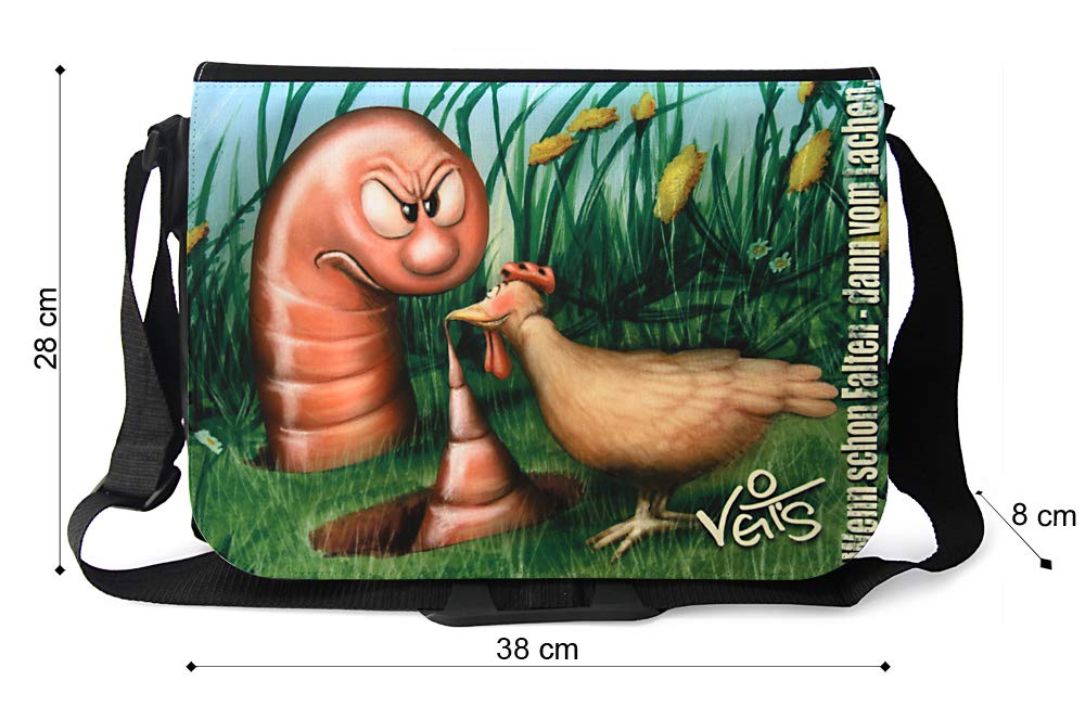 Veit's Gute Laune Tasche Schultertasche Laptoptasche Schultasche College Tasche mit Motiv Huhn Megawurm - TAB0144