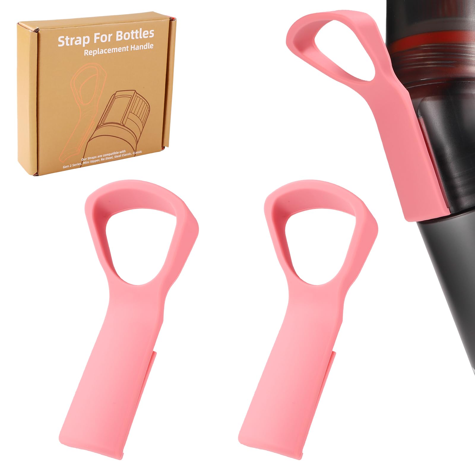 BOXOB 2pcs Handle Compatible with Air Up Water Bottle, Silicone Bottle Handle Attachment Water Bottle Carrier Grip Holder Strap Accessories for Carrying Sport Event School Home (Pink)