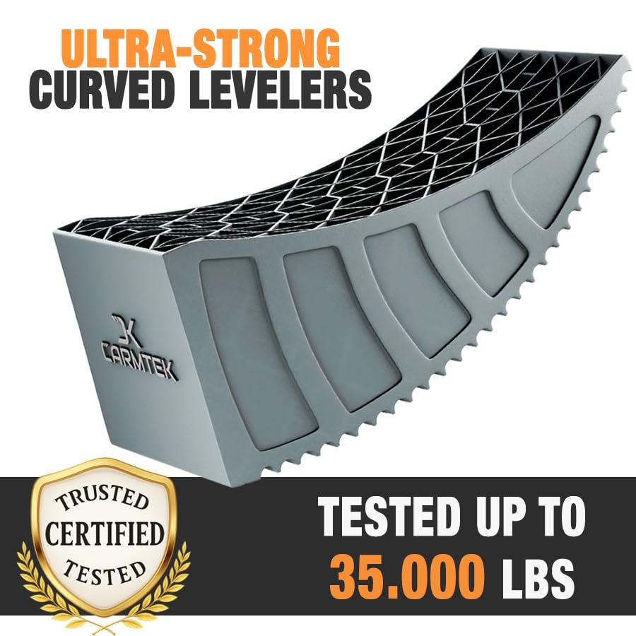 Image of CARMTEK Camper Leveler Premium Kit | 6 Inch RV Levelers with Wheel Chocks, Rubber Mats & Carry Bag for Travel Trailers | Faster RV Leveling System Than RV Leveling Blocks | RV Accessories