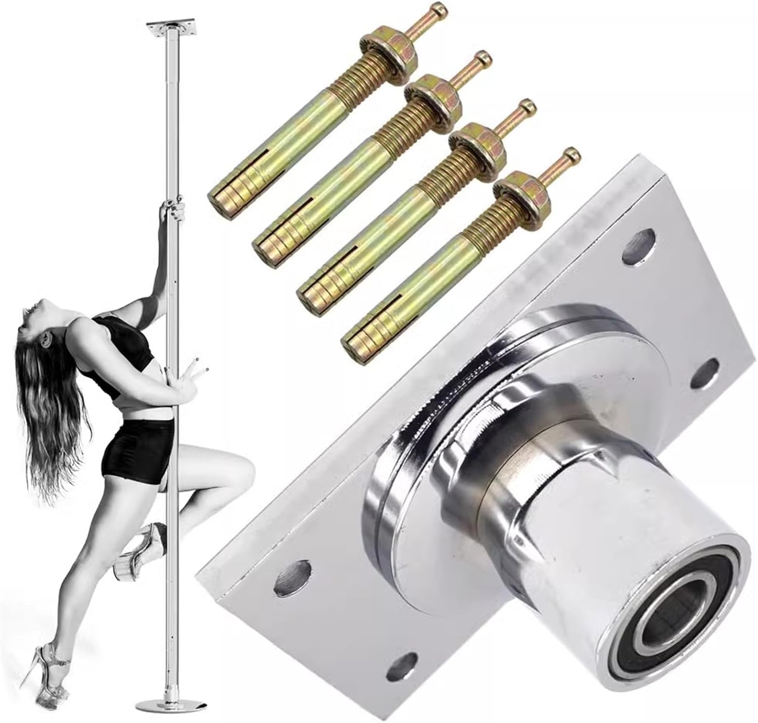NGDFGR Spinning Pole Portable Removable Permanent Dance Pole With Fixed Plate, Or Home, 45Mm Stainless Steel Dance Pole Kit With Accessories, Ceiling Mount,320cm-372CM/10.5ft-12.2ft