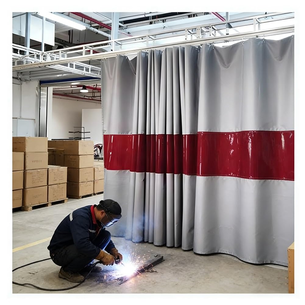 GJZQDKX Industrial Welding Door Curtains with Red Viewing Windows, Garage Divider Flame Retardant Panels Fire Blankets, Welding Protection Screen for Workshop Warehouse Cutter(Gray-1mm,1.5x2m/4.9x6.