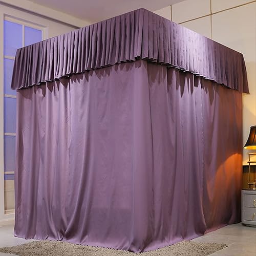 Miniatura 2 de Obokidly Cortina de cama de princesa de 4 postes de cuatro esquinas de color liso, elegante toldo de red para niñas, niños, adolescentes, niñas,