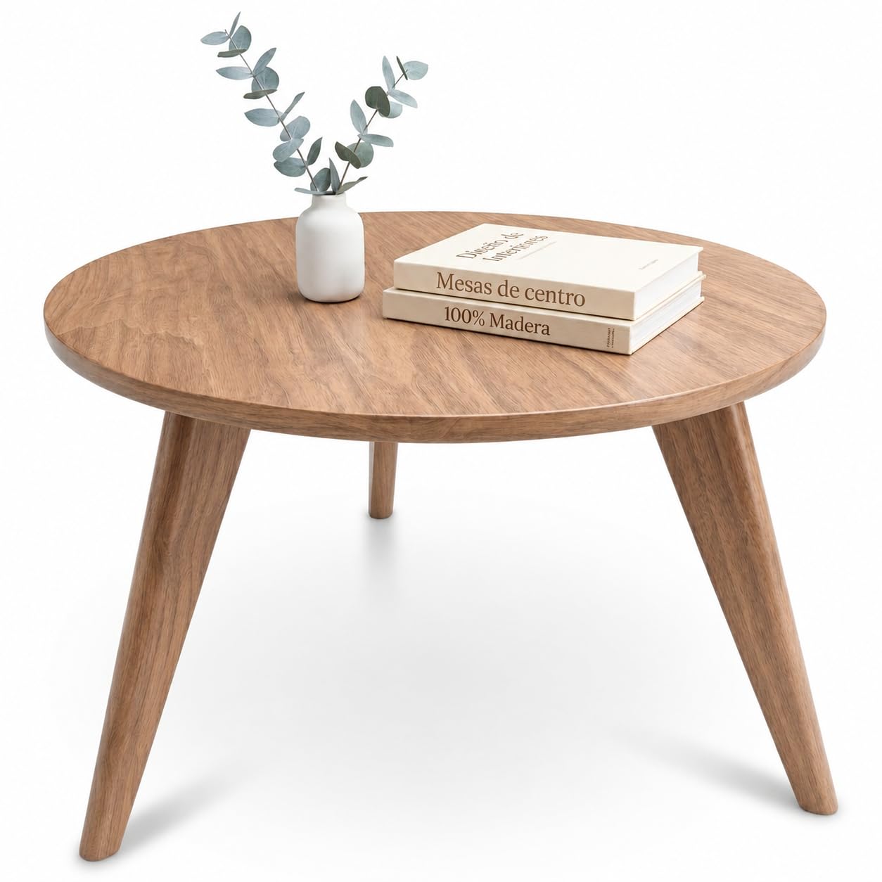 Mesa de Centro Redonda de Madera Maciza para Sala 60 cm