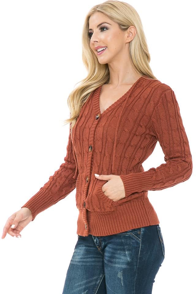Cardigan Sweaters for Women,Hooded Sweaters for Women,Long Sleeve Open Front Buttons Knit Cardigan for Women4
