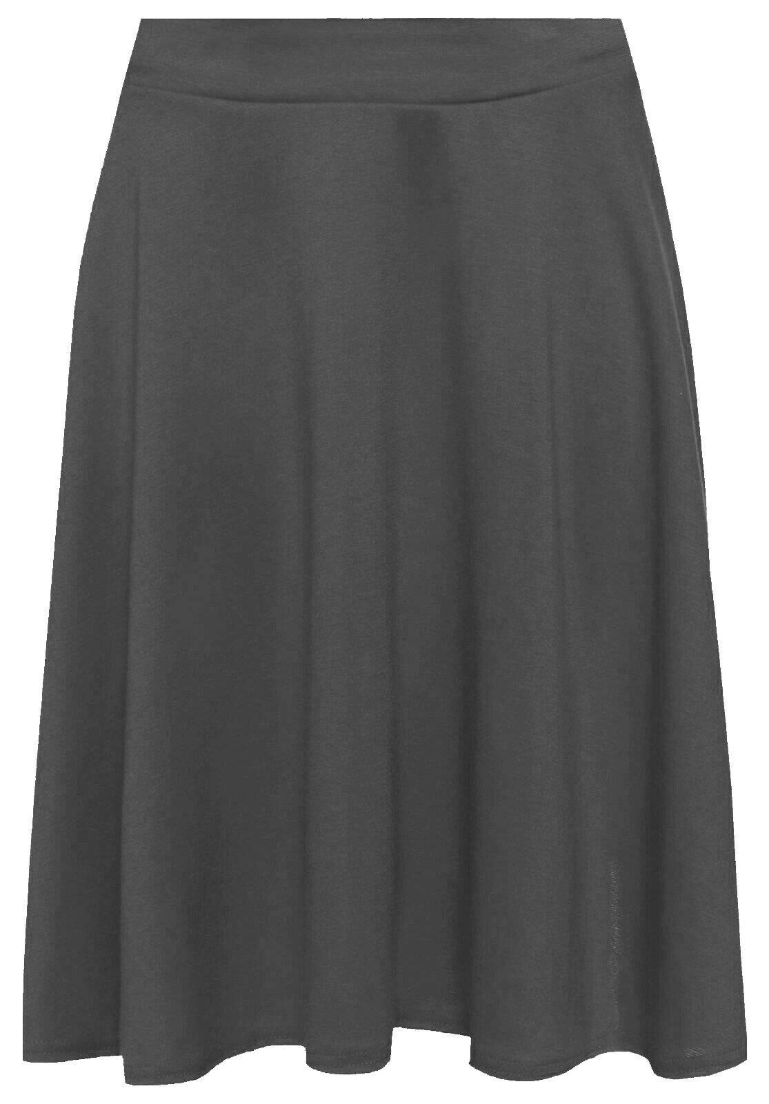WearAll Womens Plus Size Plain Flared Elastic Waist Ladies Short Skater Skirt - Charcoal - 22-24