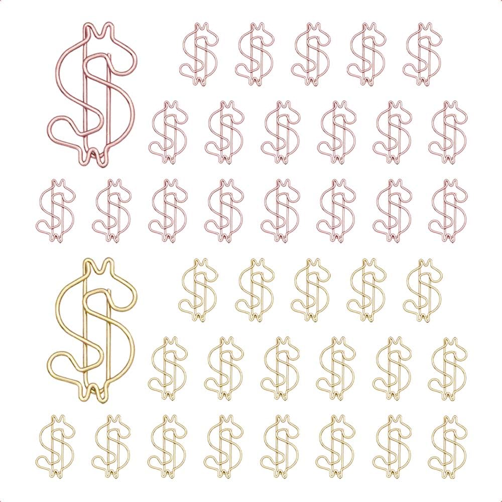 OWLFAVO 40pcs Dollar Shape Paper Clips with Clear Box, Rose Gold and Yellow Gold, Funny Cute Paperclips Bookmarks Planner Clips for Fun Office Supplies School Gifts Wedding Decoration