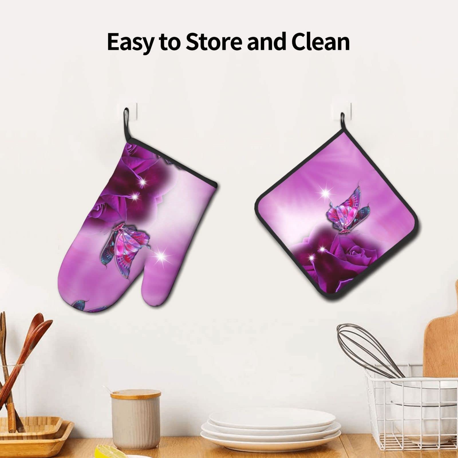Mxocom Ofenhandschuhe & Topflappen, Schmetterlings-Design, 3-teilig – Hitzebeständig Für Küche & Grill