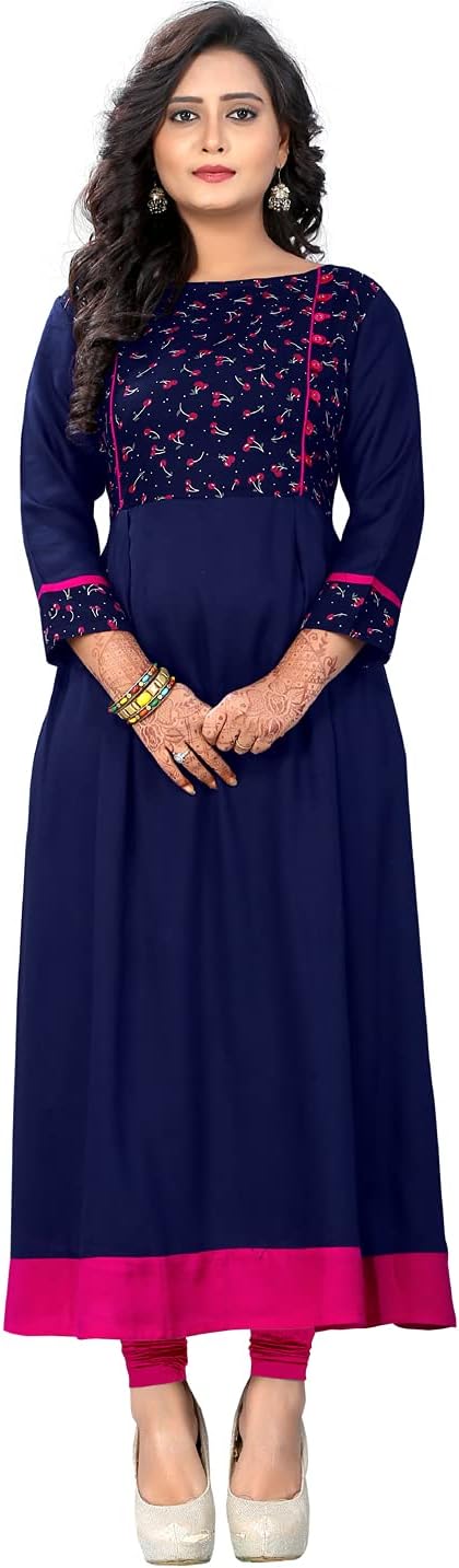Vaikunth Fabrics Women Rayon A-line Blue Kurti