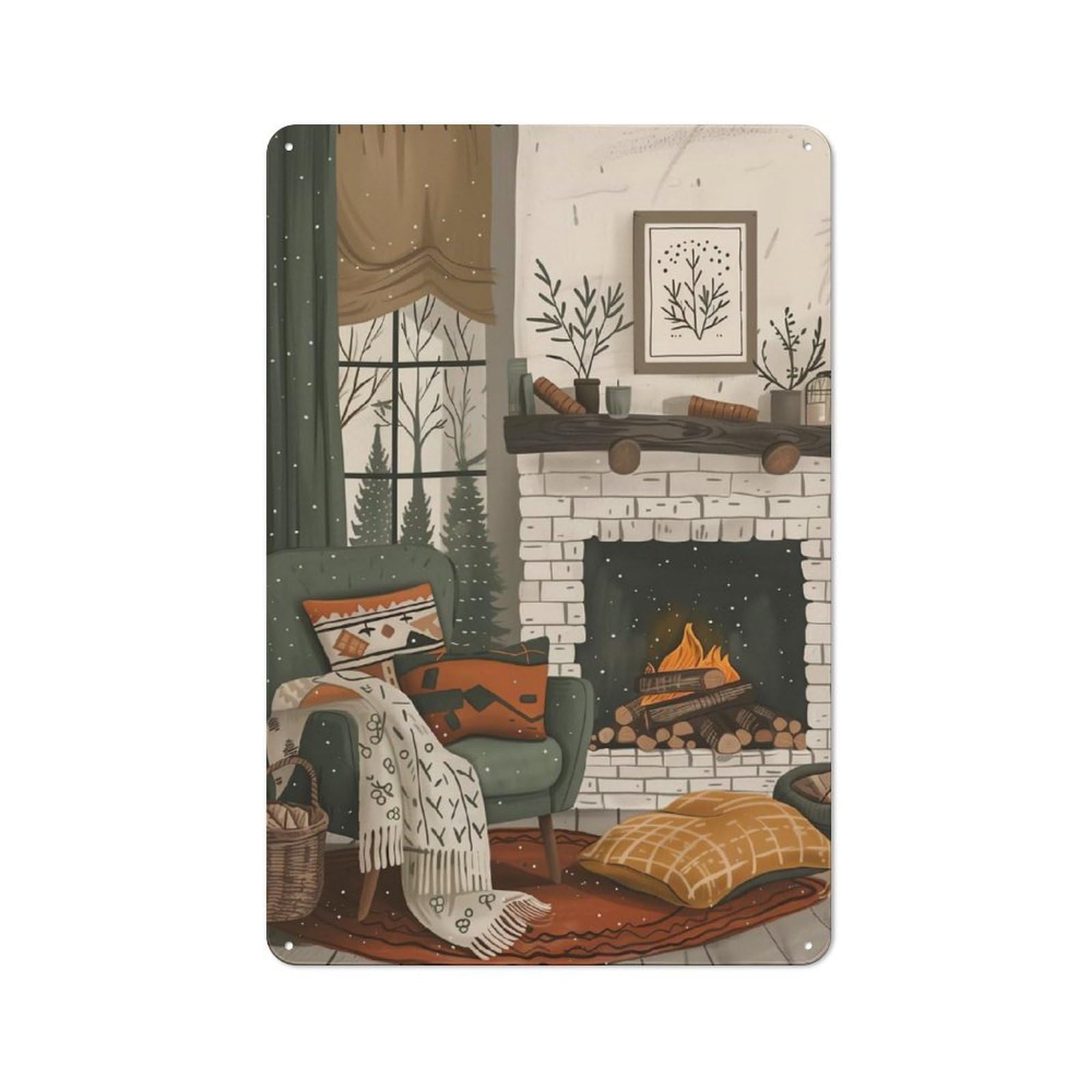 Junmoney Cozy Fireplace Room Retro Tin Sign 30X20cm For Bar Or Restaurant, For Collectors Of Retro Metal Wall Decor