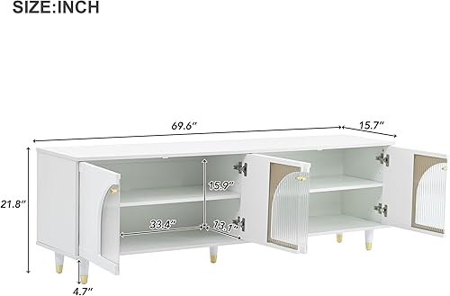 Miniatura 11 de LUMISOL Soporte de TV moderno para TV de 75 pulgadas + consola de TV con armarios de puerta de cristal, centro de entretenimiento de madera con