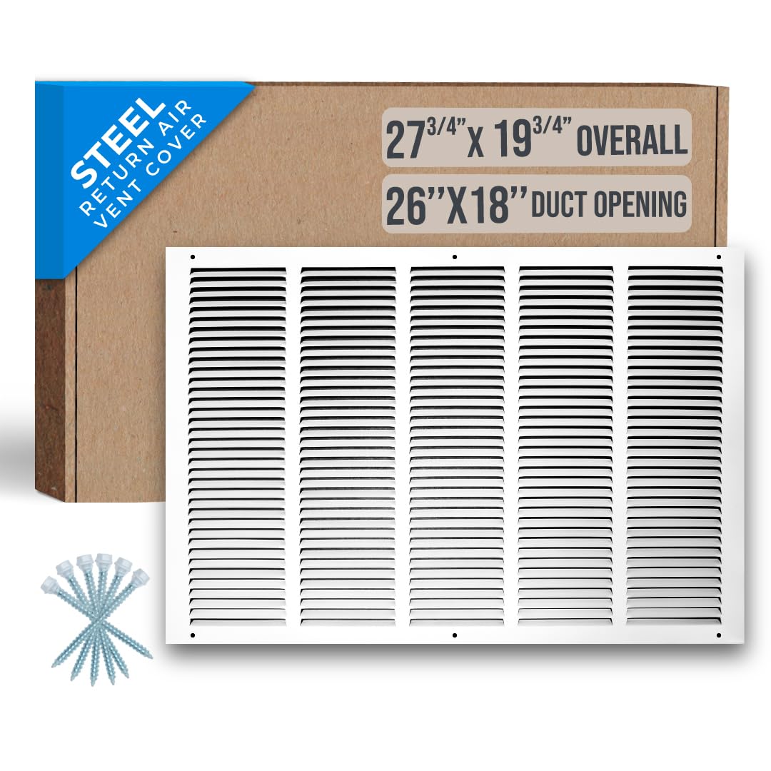 Handua 26"W x 18"H [Duct Opening Size] Steel Return Air Grille | Vent Cover Grill for Sidewall and Ceiling, White | Outer Dimensions: 27.75"W X 19.75"H for 26x18 Duct Opening