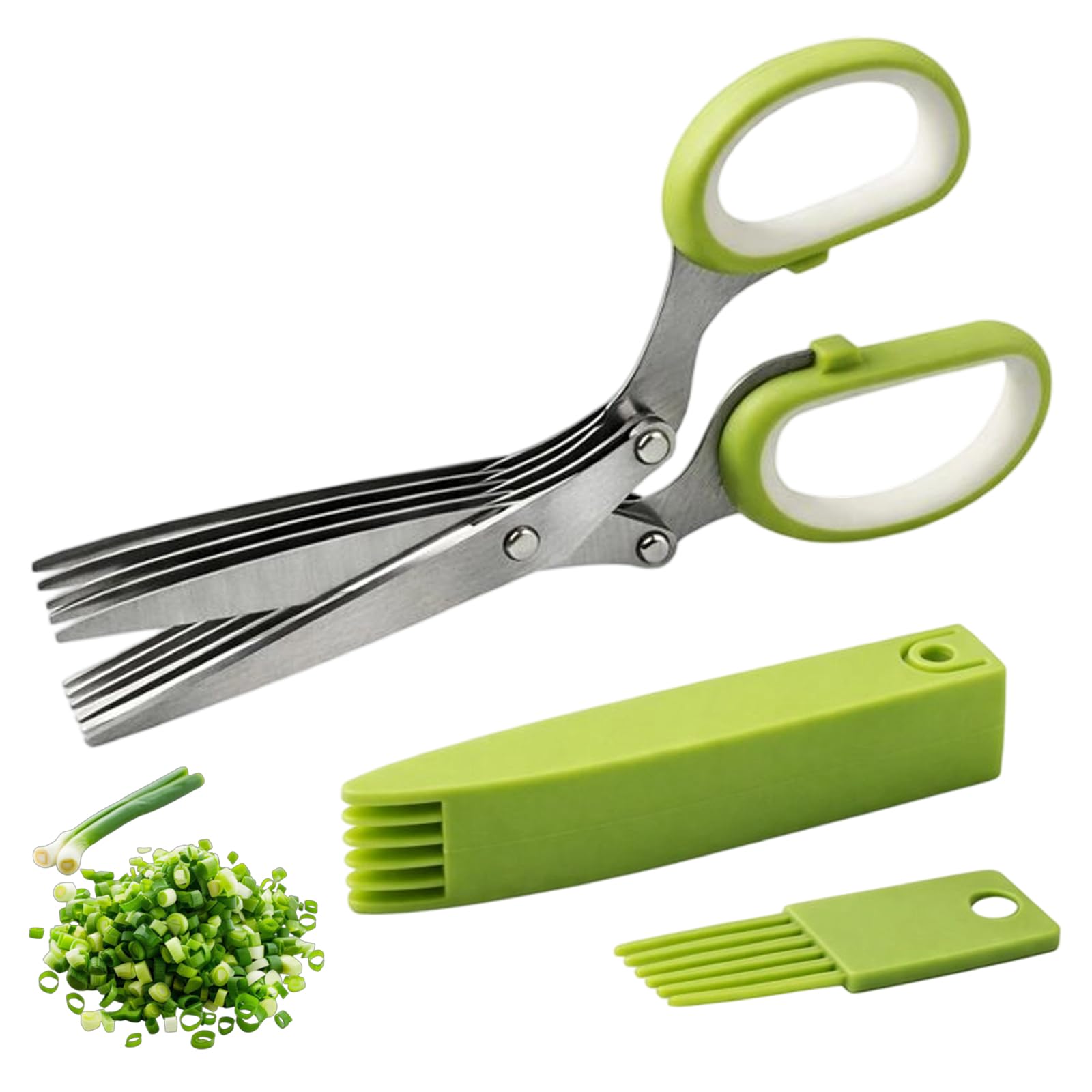 Herb Scissors 5 Blades – Herb Chopper Shredding Scissors with Cleaning Comb, Salad Cutter Multifunction Kitchen Shears for Parsley Basil Cilantro
