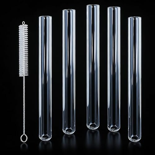 Juego de popotes de vidrio reutilizables, tubos de vidrio transparente que incluye 5 popotes cortos y 1 cepillo de limpieza (tamaño 4 pulgadas x