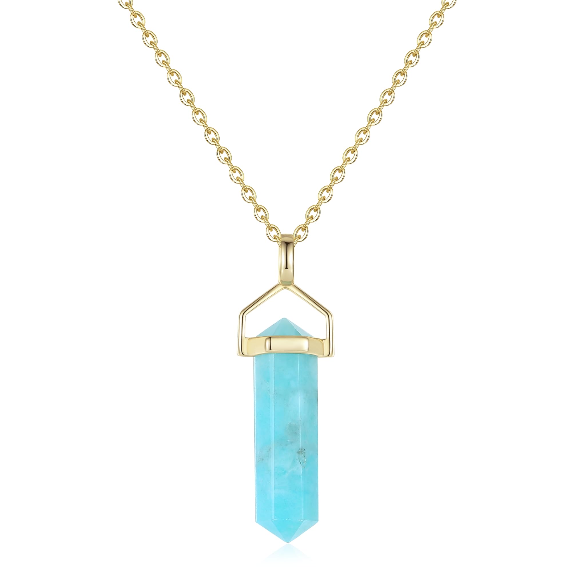 COAI Collana Donna Pietre Naturali, Collana in Argento Sterling 925 con Ciondolo di Cristalli da Donna - Amazzonite, Lapislazzuli, Citrino e Topazio