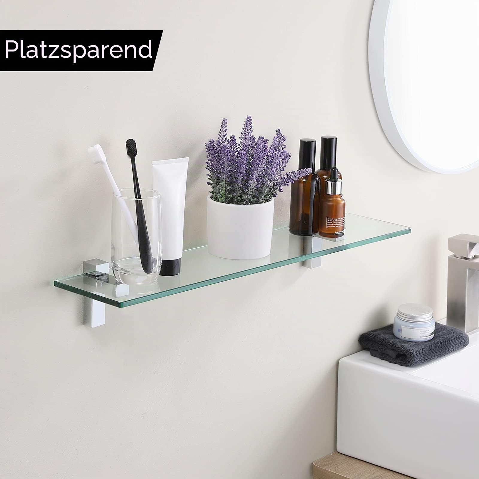 KES Duschablage Duschregal Glasablage Dusche Glas Ablage 8mm Hartglas Badezimmer Regal Halterung mit Regalhalter 60CM Poliert Chrom, BGS3201S60