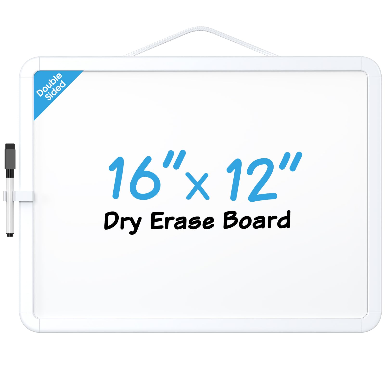 MaxGear Small White Board for Wall, 16"x 12" Double-Sided Magnetic Hanging Dry Erase Board with a Black Marker, Portable Whiteboard for Planning,