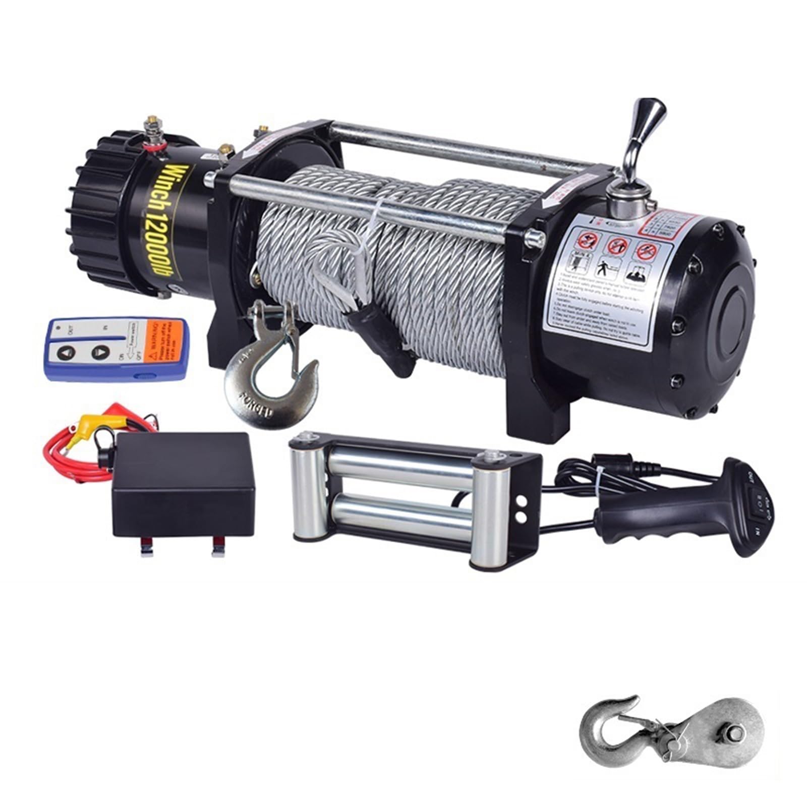Portable Small Electric Hoist, Electric Vehicle-Mounted Crane Winch, Off-Road Vehicle Self-Rescue Winch (12000 Lbs Dual Switch)