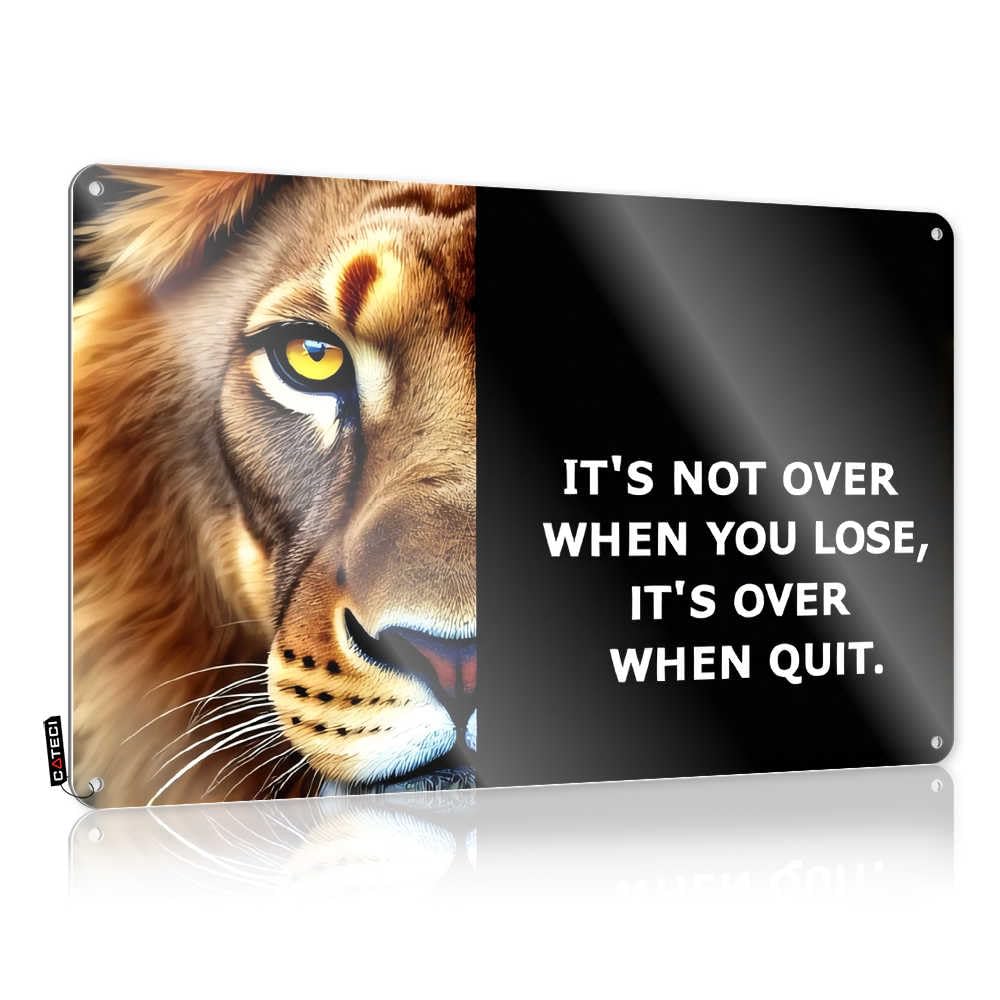 Never Quit: The Lion's Message Of Perseverance Handcrafted Matal Sign | Porch Decor Vintage Style Ideas Camping Decoration Easy Hang(30X40CM)