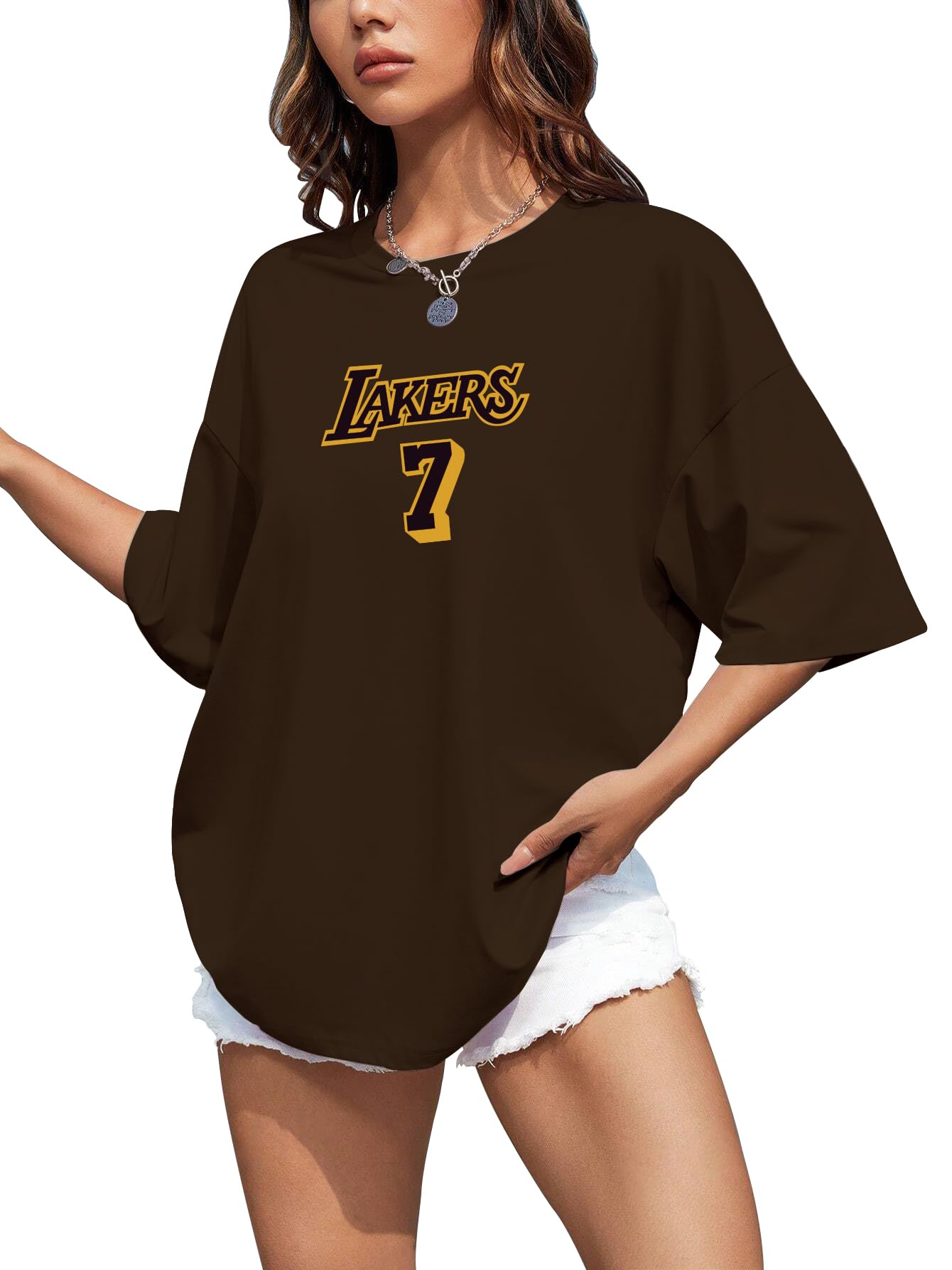 supa dupa Women's Oversized Cotton T-Shirt | Drop Shoulder Loose Fit Round Neck Graphic Printed Casual Streetwear Tee (Art. Lakers 7)-picture-21
