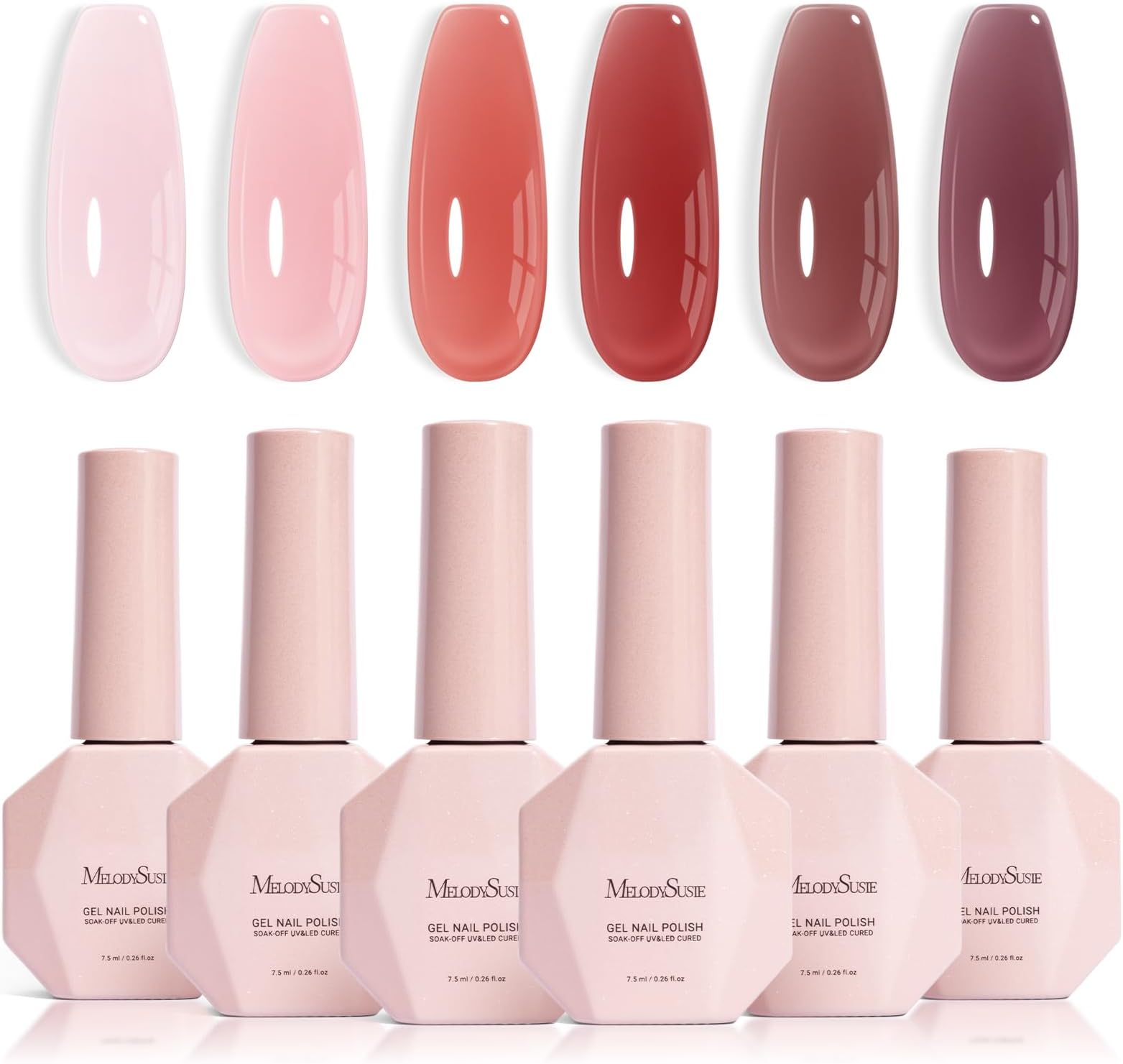 MelodySusie Jelly Gel Nail Polish Set,6 Transparent Colors,Milky or Jelly Texture,Soft Blush Mist Colors Soak Off UV LED Light Cure or Salon Manicure and Nail Art DIY at Home