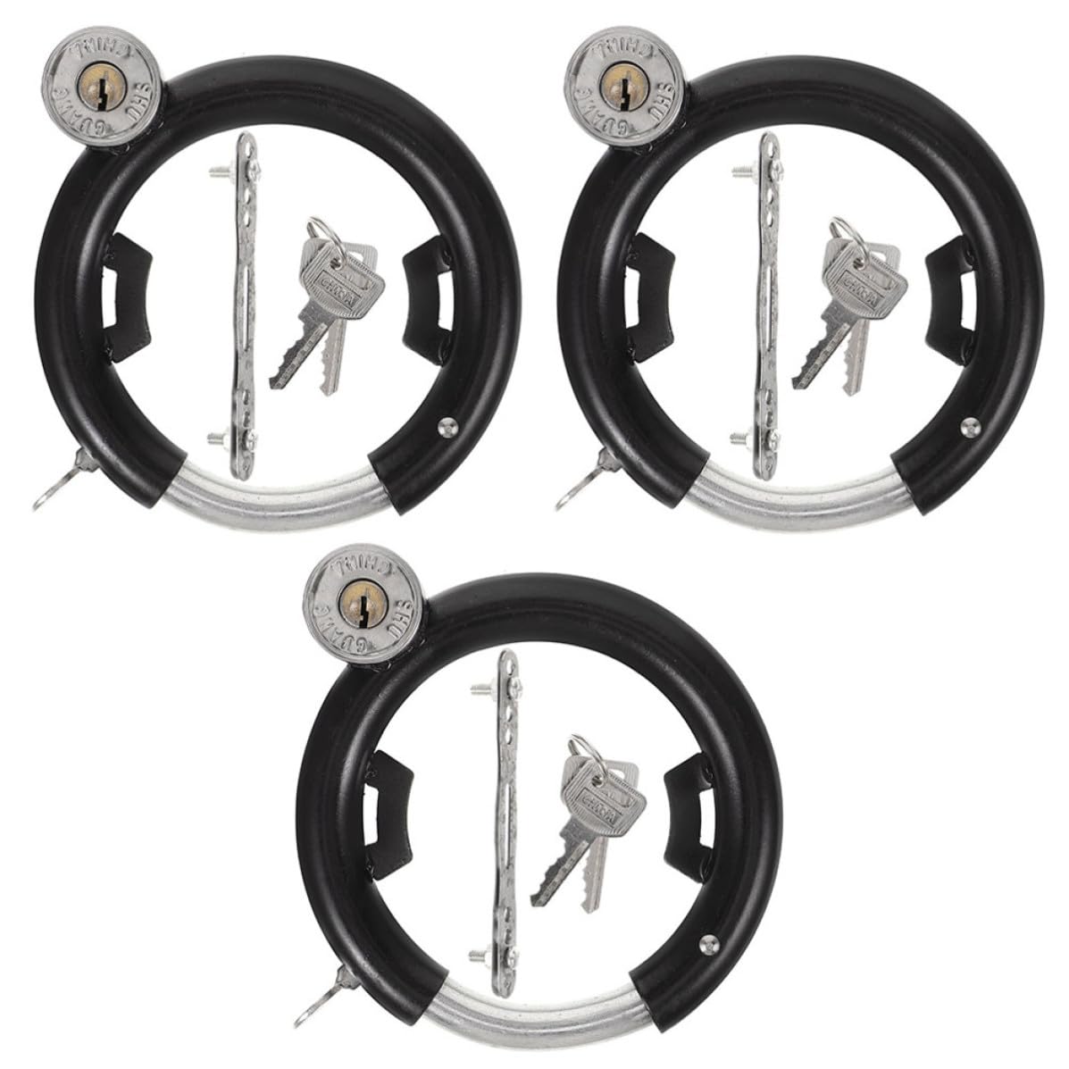 DOITOOL 3 Set Lucchetto per Bicicletta Antifurto in Acciaio Inox, Lucchetto di Sicurezza per Bici, Nero, per Mountain Bike e Moto, Set da 3